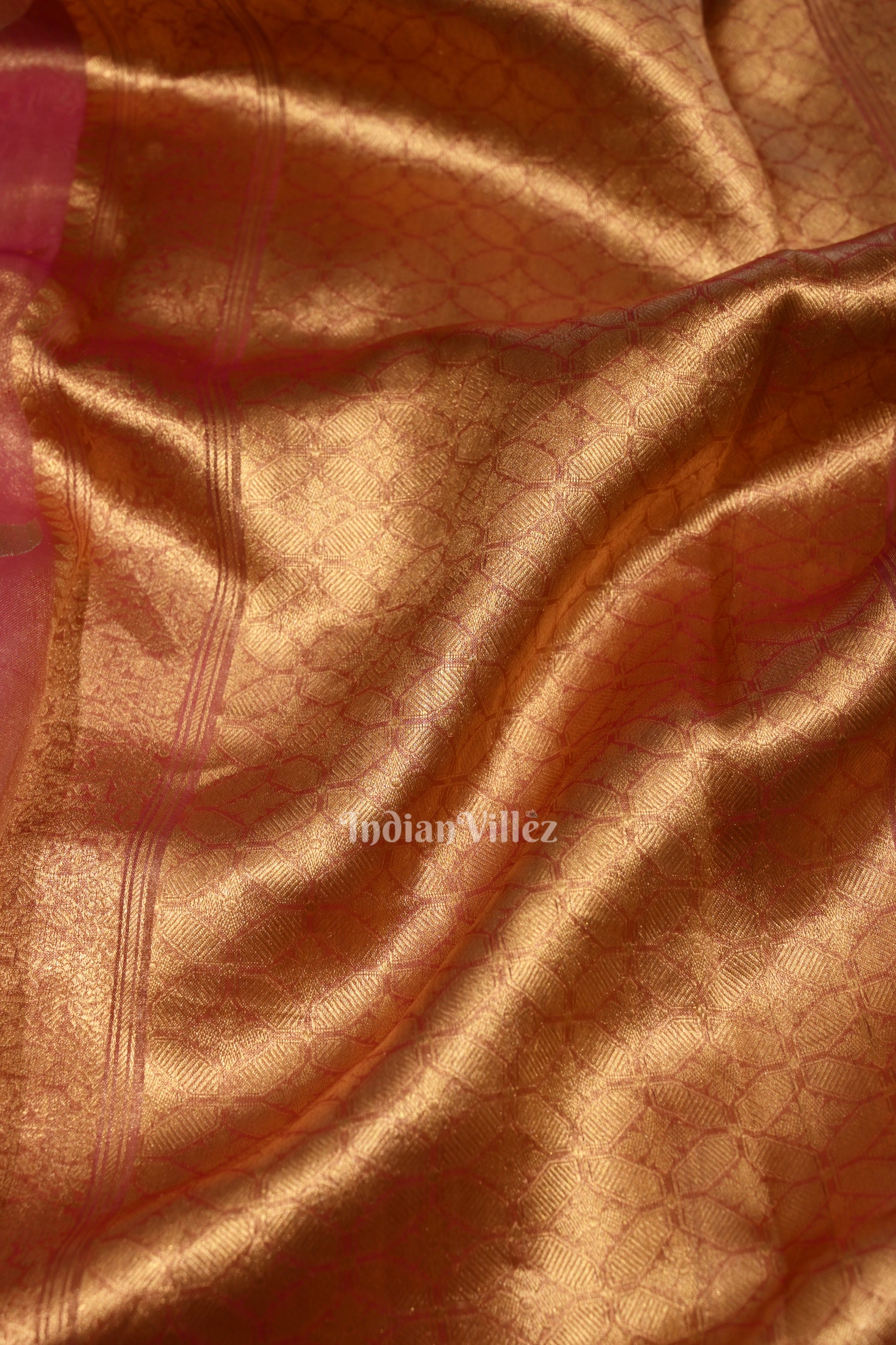 Rani Pink Kora Organza Banarasi Saree with Sona Rupa Work