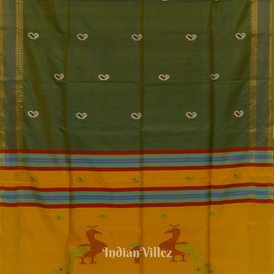 Musk Green With Yellow Pure Bishnupuri Silk Saree
