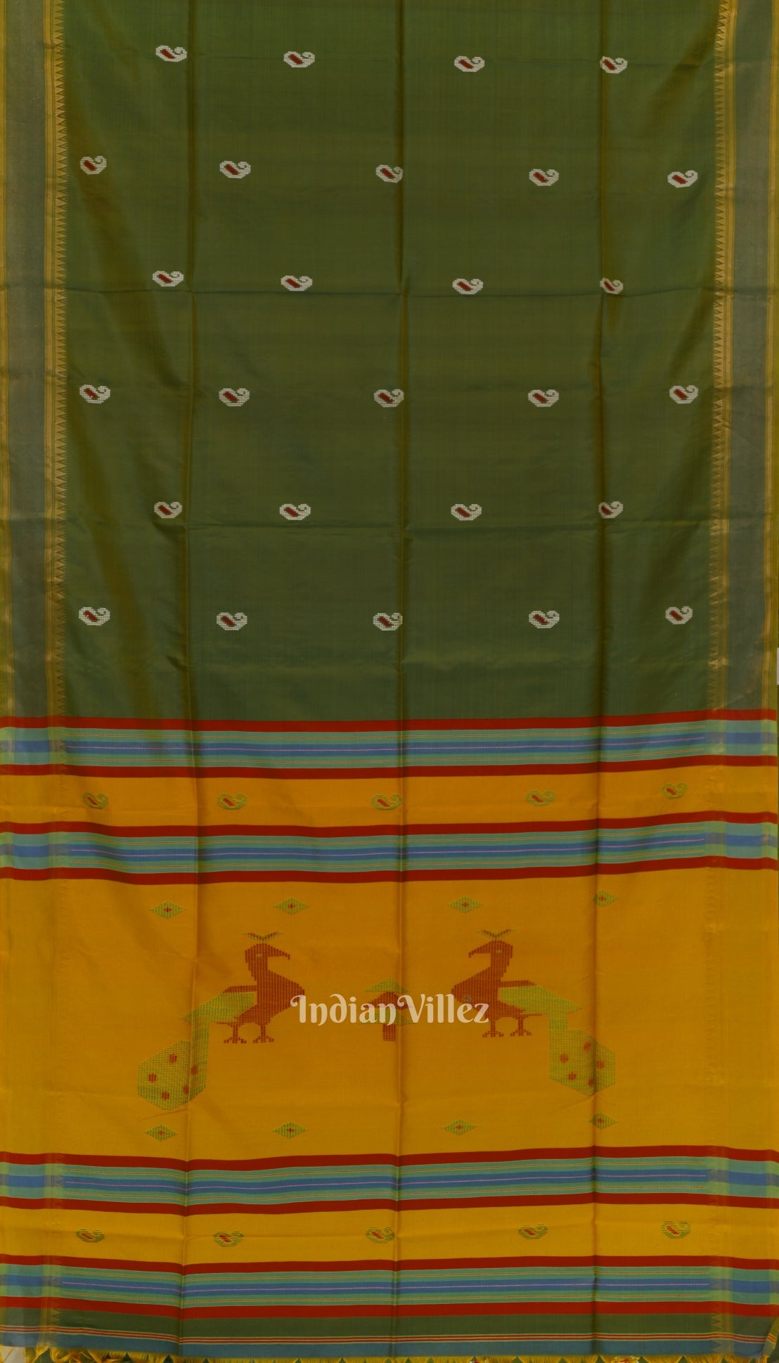 Musk Green With Yellow Pure Bishnupuri Silk Saree