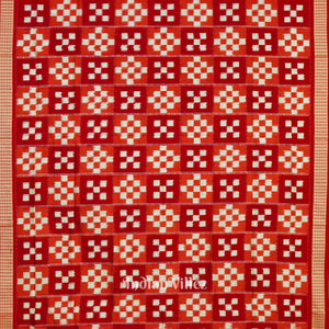 Red White Pasapali Theme Pure Sambalpuri Silk Saree