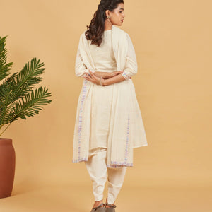 White Floral Embellished Short Kurta Set