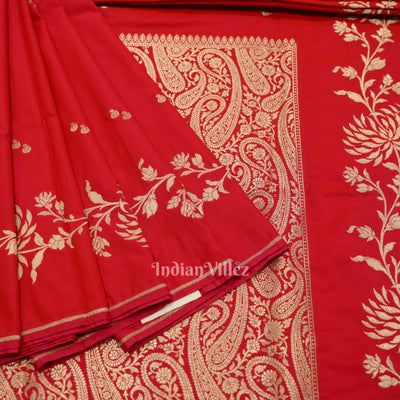 Bridal  Hot Rani Pink Soft Pure Mashru Satin Silk Banarasi Saree