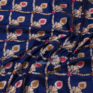 Deep Blue Meenakari Pure Mashru Satin Silk Banarasi Saree