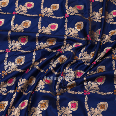Deep Blue Meenakari Pure Mashru Satin Silk Banarasi Saree