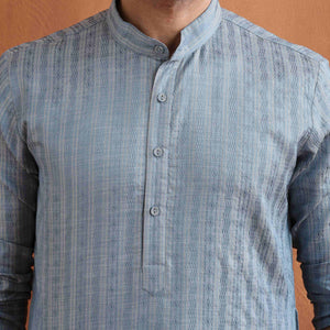 trueBrowns Men's Blue Chanderi Kurta