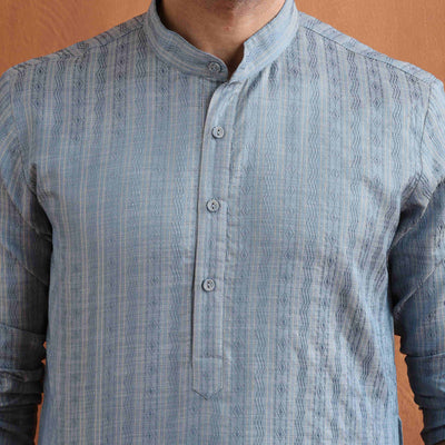trueBrowns Men's Blue Chanderi Kurta