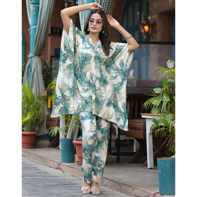 green-foil-printed-rayon-kaftan-co-ord-set