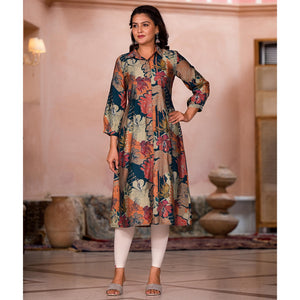 green-floral-printed-chanderi-silk-a-line-dress