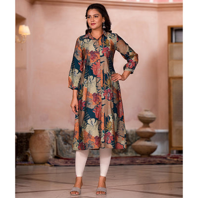 green-floral-printed-chanderi-silk-a-line-dress