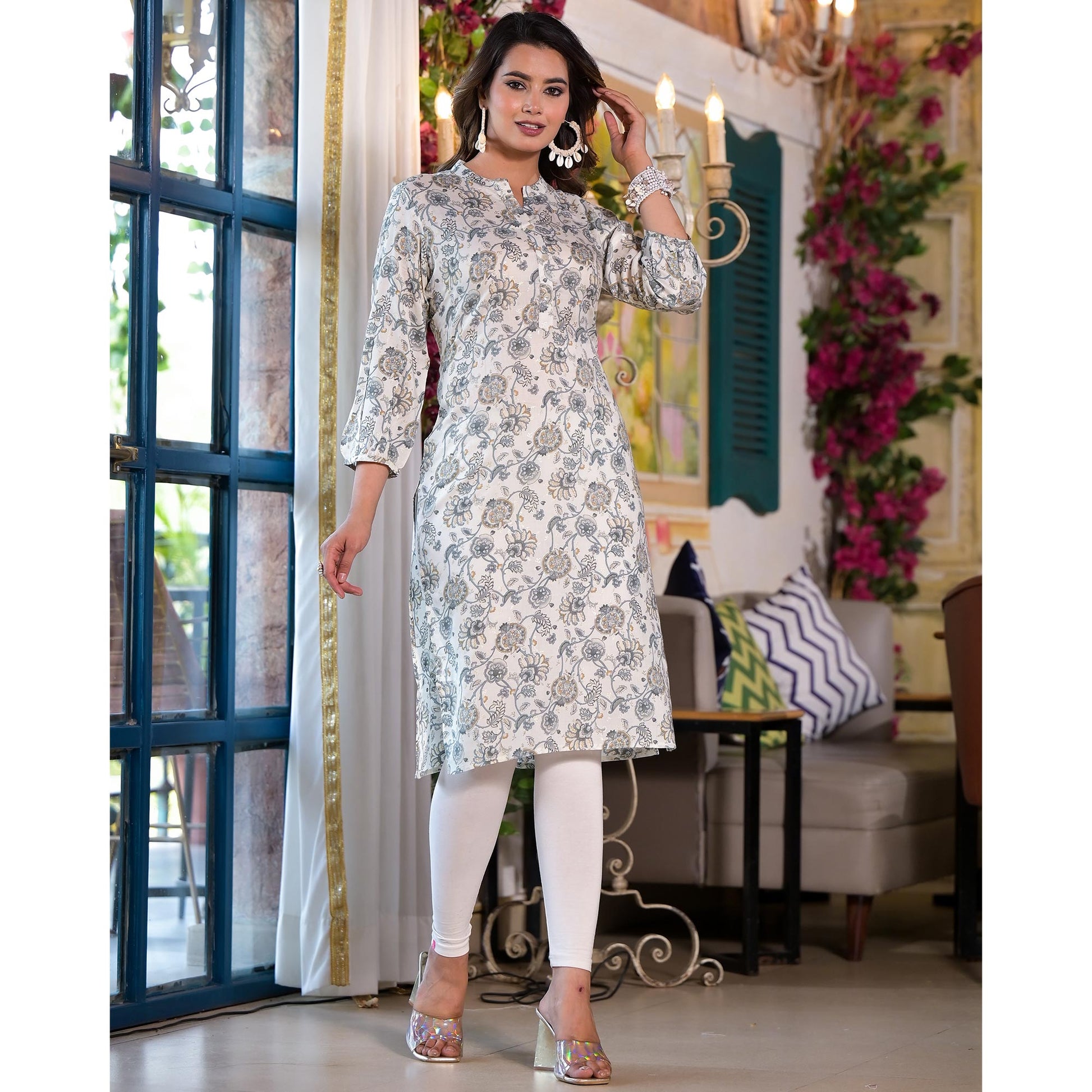 grey-floral-foil-printed-chanderi-silk-kurti
