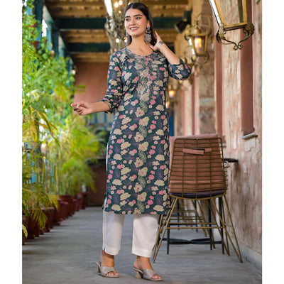green-floral-printed-pure-cotton-straight-kurti