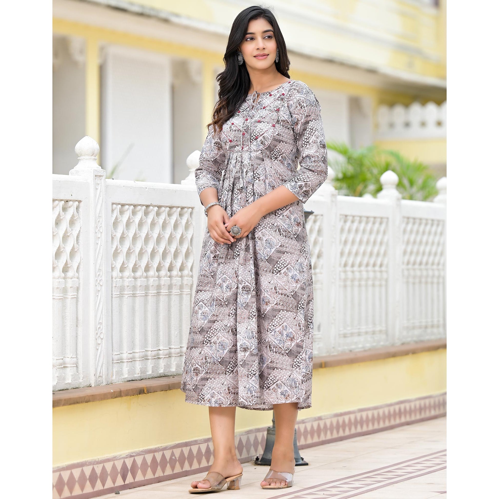 grey-floral-printed-pure-cotton-a-line-dress
