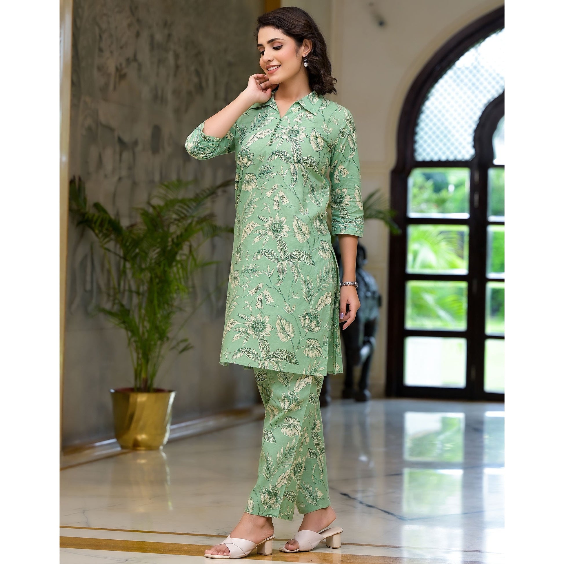 green-floral-printed-pure-cotton-co-ord-set