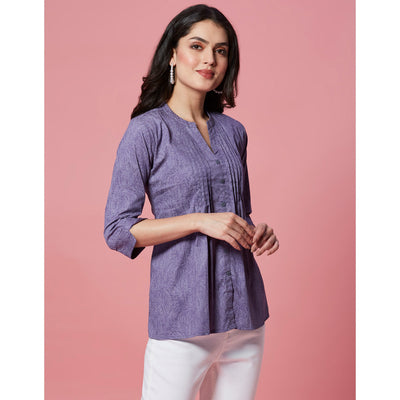 Dark Purple Printed Pure Cotton A-Line Top