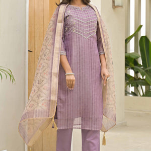 Lavender Embroidered Handwork Crush Chanderi Salwar Suit