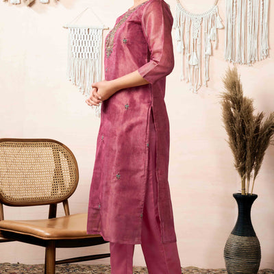Mauve Sequins Embroidered Shimmer Straight Salwar Suit