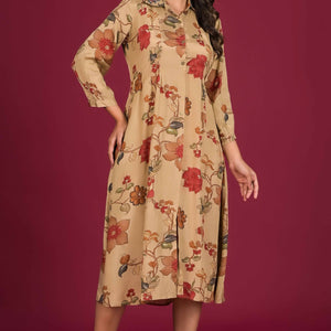 Chikoo Floral Printed Muslin A-Line Dress