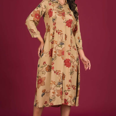 Chikoo Floral Printed Muslin A-Line Dress