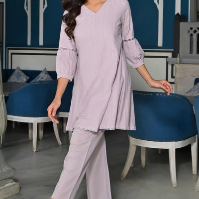 Lavender Dobby Work Pure Cotton Co-Ord Set