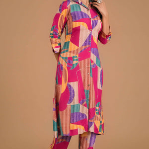 Multicolor Abstract Printed Muslin Co-Ord Set