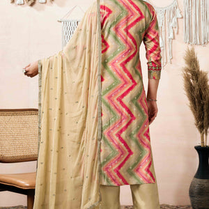 Dark Peach Embroidery With Printed Muslin straight Salwar Suit