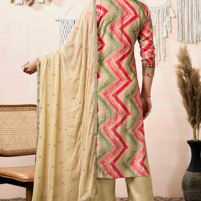 Dark Peach Embroidery With Printed Muslin straight Salwar Suit