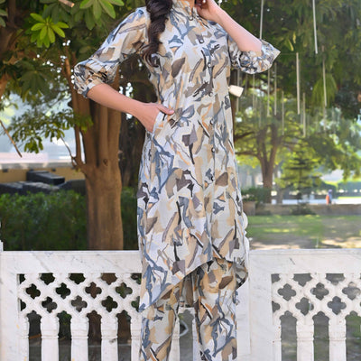 Grey Printed Heavy Viscose A-Line Co-Ord Set