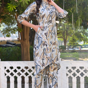 Grey Printed Heavy Viscose A-Line Co-Ord Set
