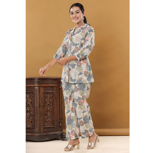 Grey Printed Muslin Co Ord Set
