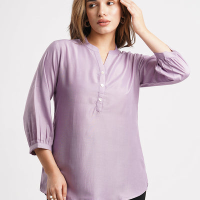 Lavender Solid Poly Chinon Straight Top