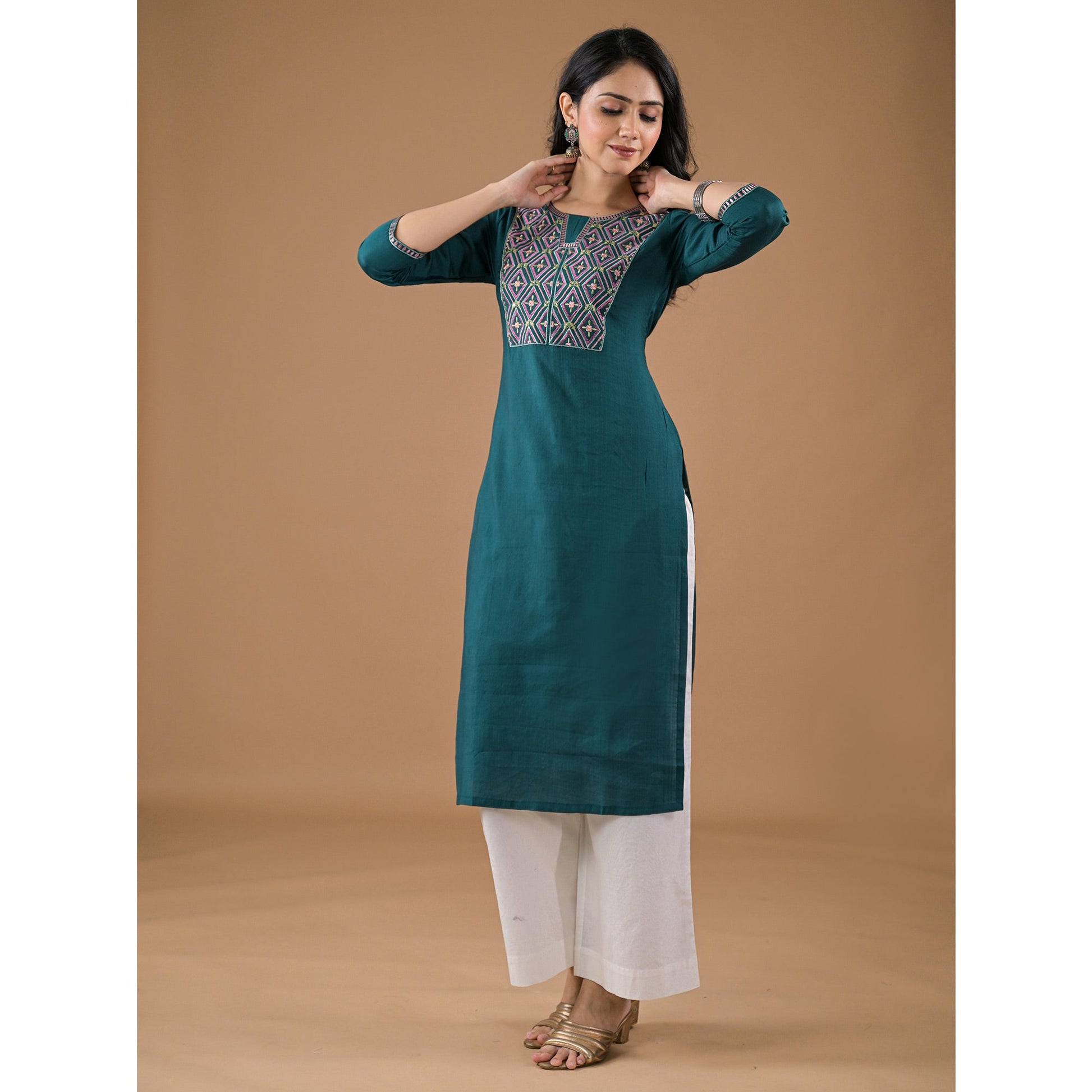 green-yoke-embroidered-pure-cotton-straight-kurti