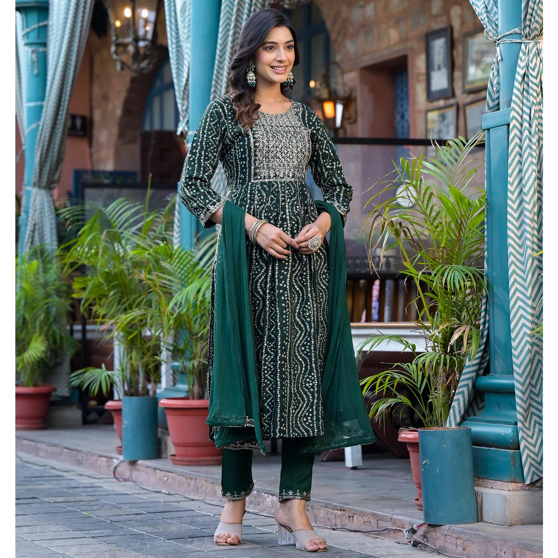 green-bandhani-printed-naira-cut-rayon-salwar-suit