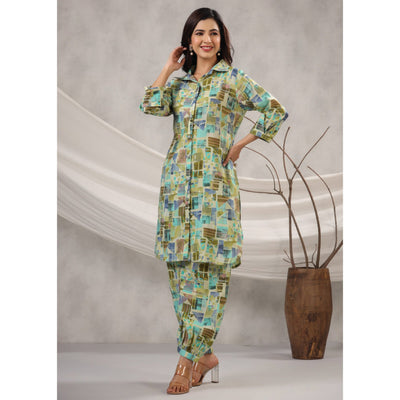 green-geometric-printed-muslin-co-ord-set