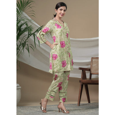 green-floral-printed-muslin-co-ord-set