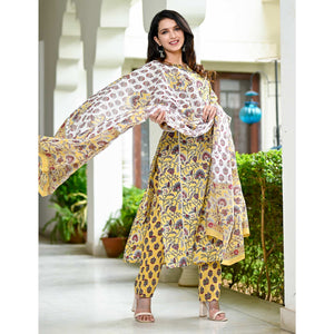 Light Yellow Floral Printed Pure Cotton Salwar Suit