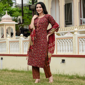 Maroon Floral Printed Rayon Suit