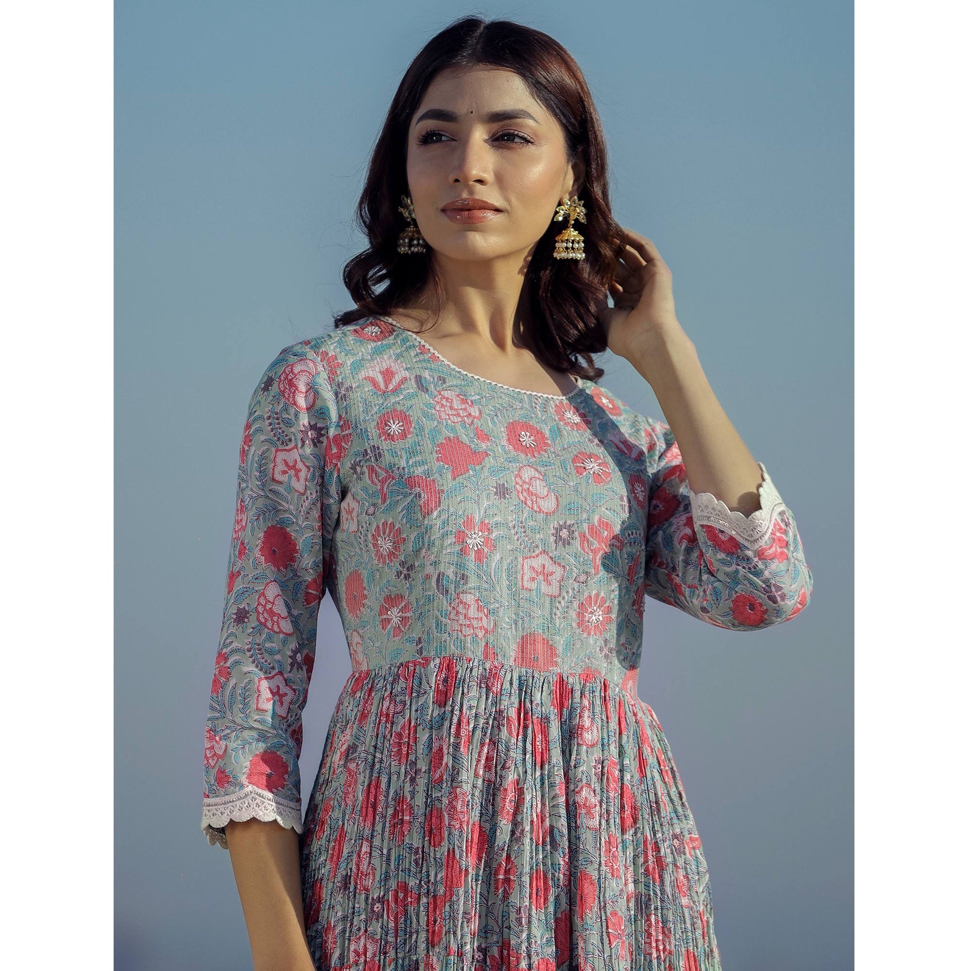 green-floral-printed-pure-cotton-gown