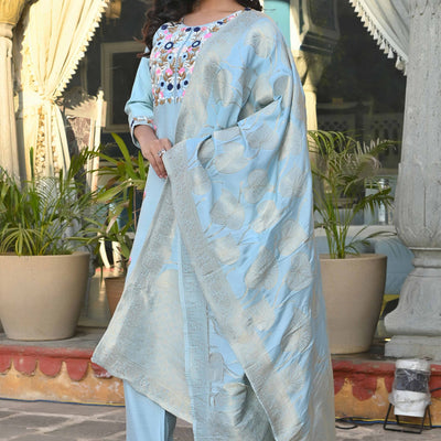 Grey Sequins Embroidered Viscose Salwar Suit