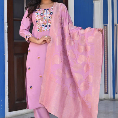 Lavender Sequins Embroidered Viscose Salwar Suit
