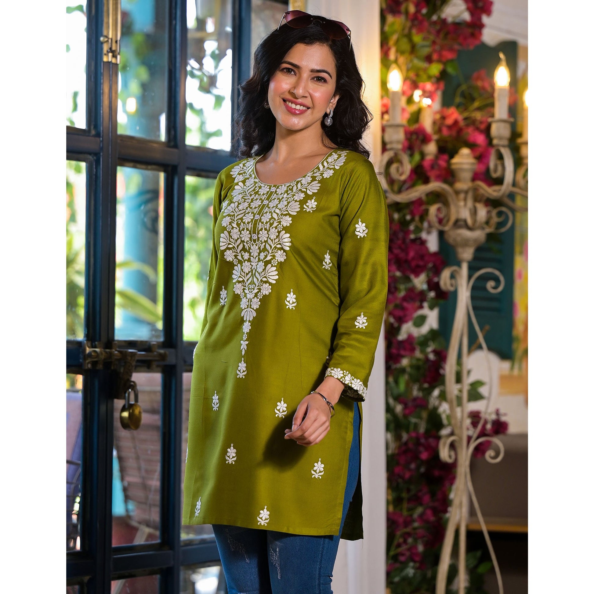 green-embroidered-rayon-straight-top