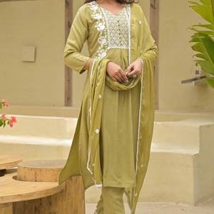 Light Chikoo Floral Embroidered Rayon Salwar Suit