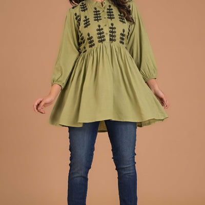 green-embroidered-cotton-slub-top