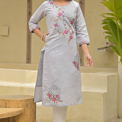 grey-floral-embroidered-chanderi-straight-kurti-with-handwork