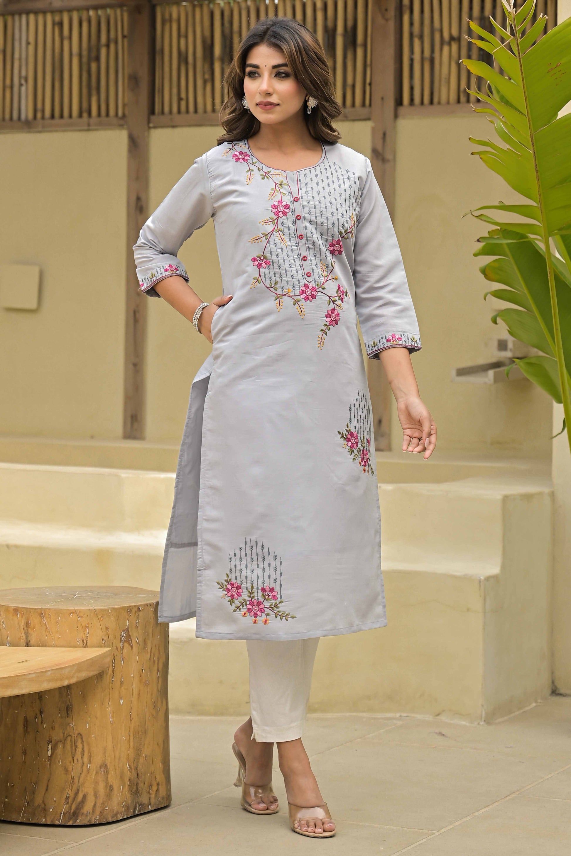 grey-floral-embroidered-chanderi-straight-kurti-with-handwork