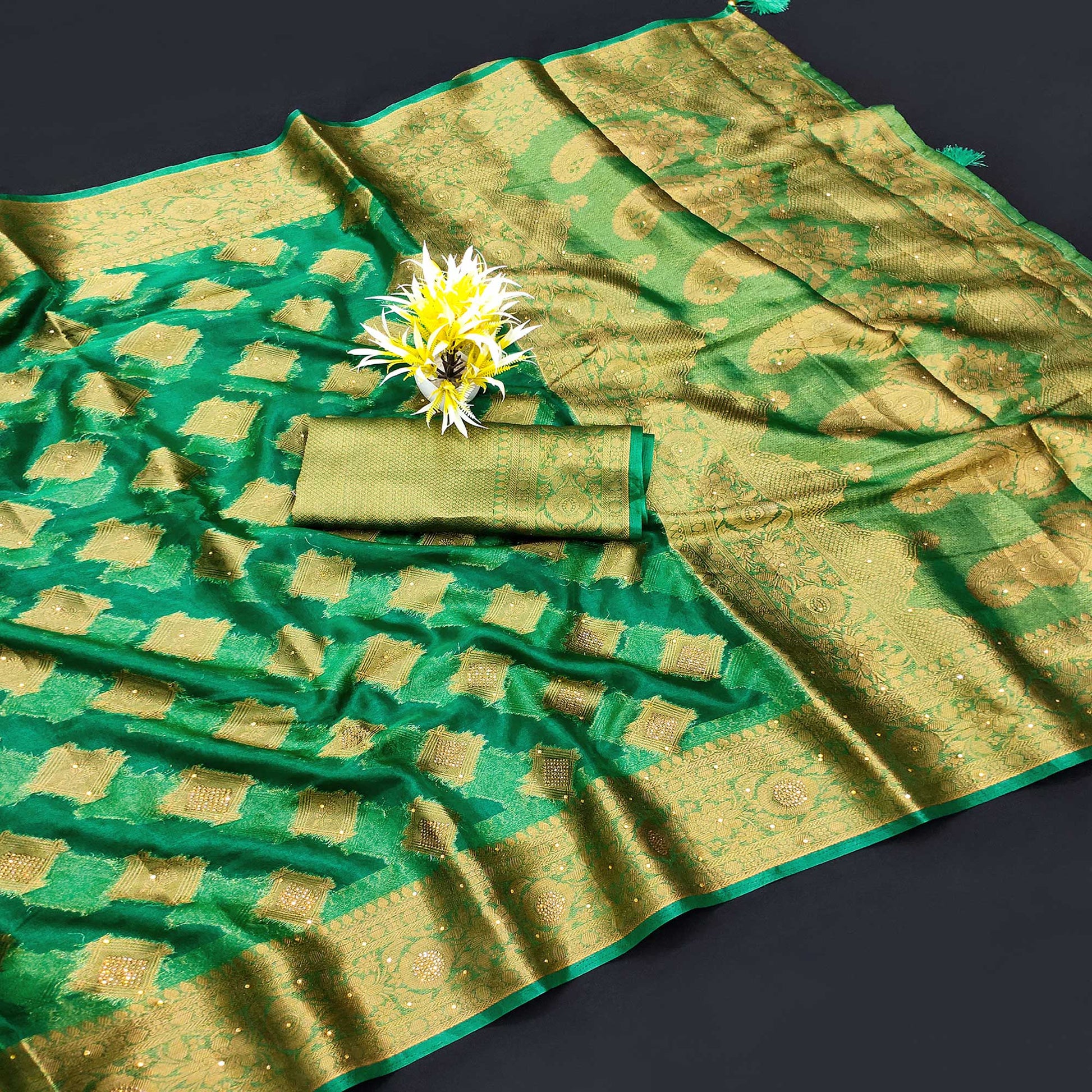 green-woven-with-stonework-organza-jacquard-saree