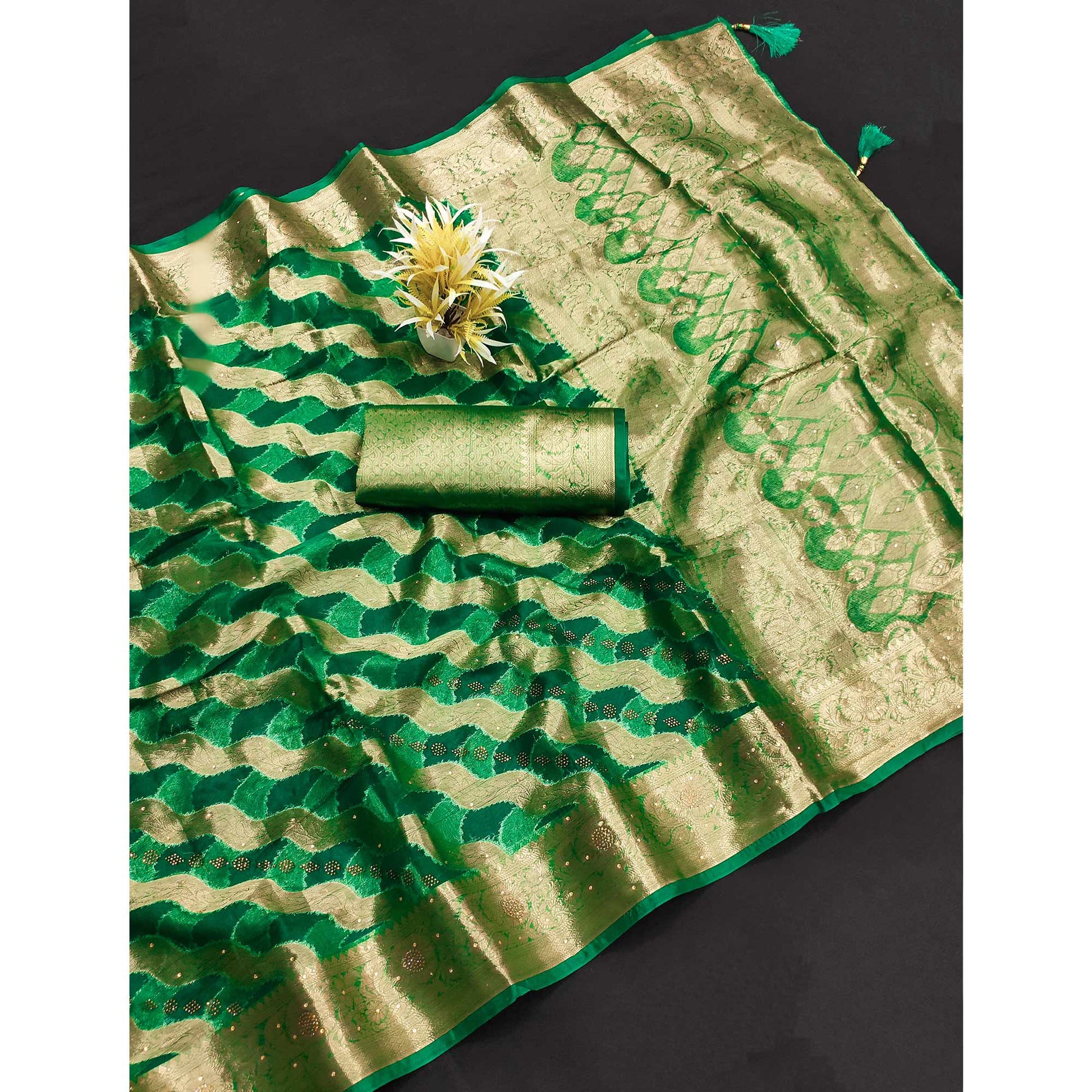 green-stone-work-woven-organza-jacquard-saree-2