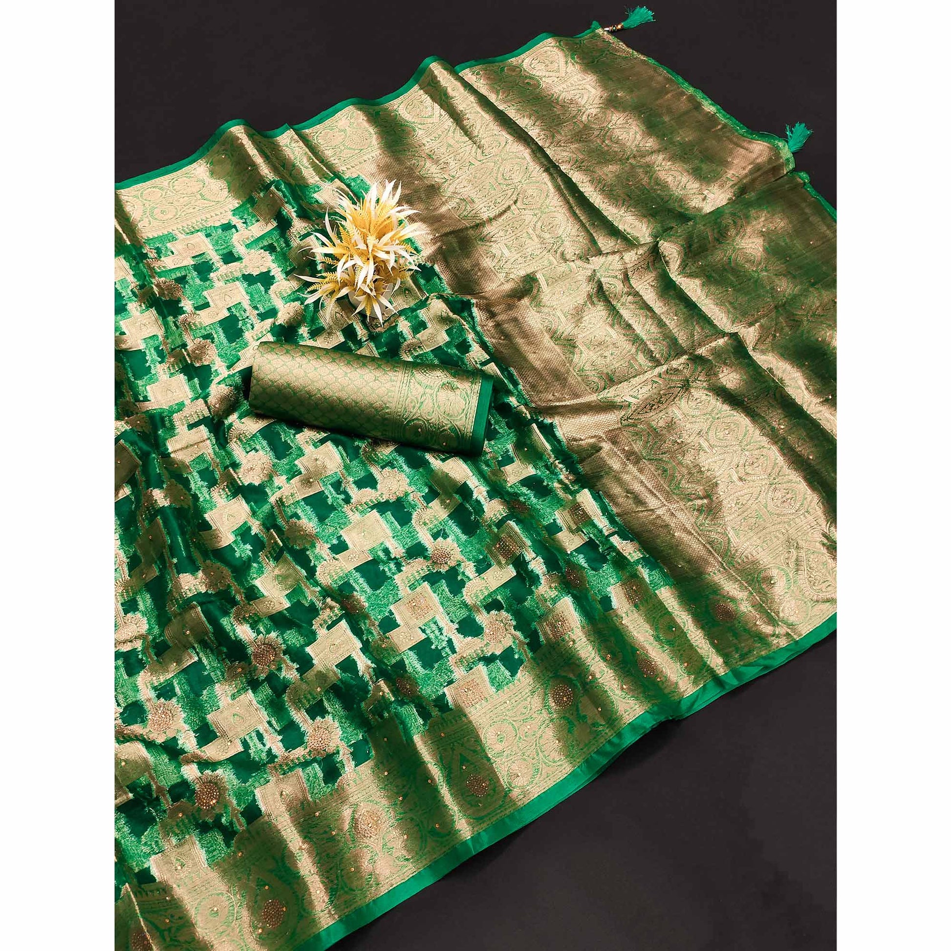 green-stone-work-woven-organza-jacquard-saree-3