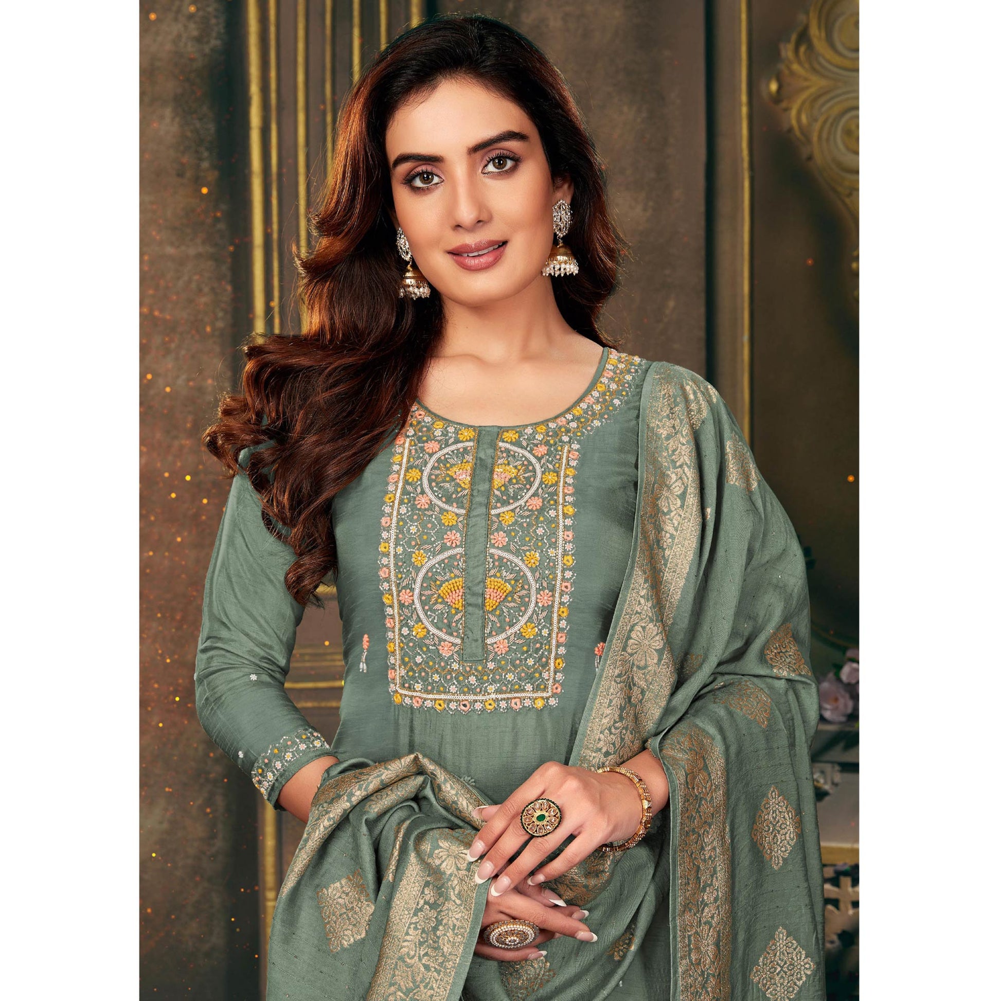 green-floral-embroidered-dola-silk-suit
