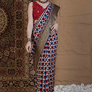 Multicolor Geometric Printed Viscose Saree