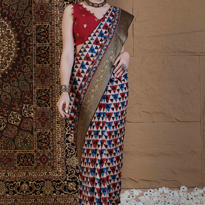 Multicolor Geometric Printed Viscose Saree